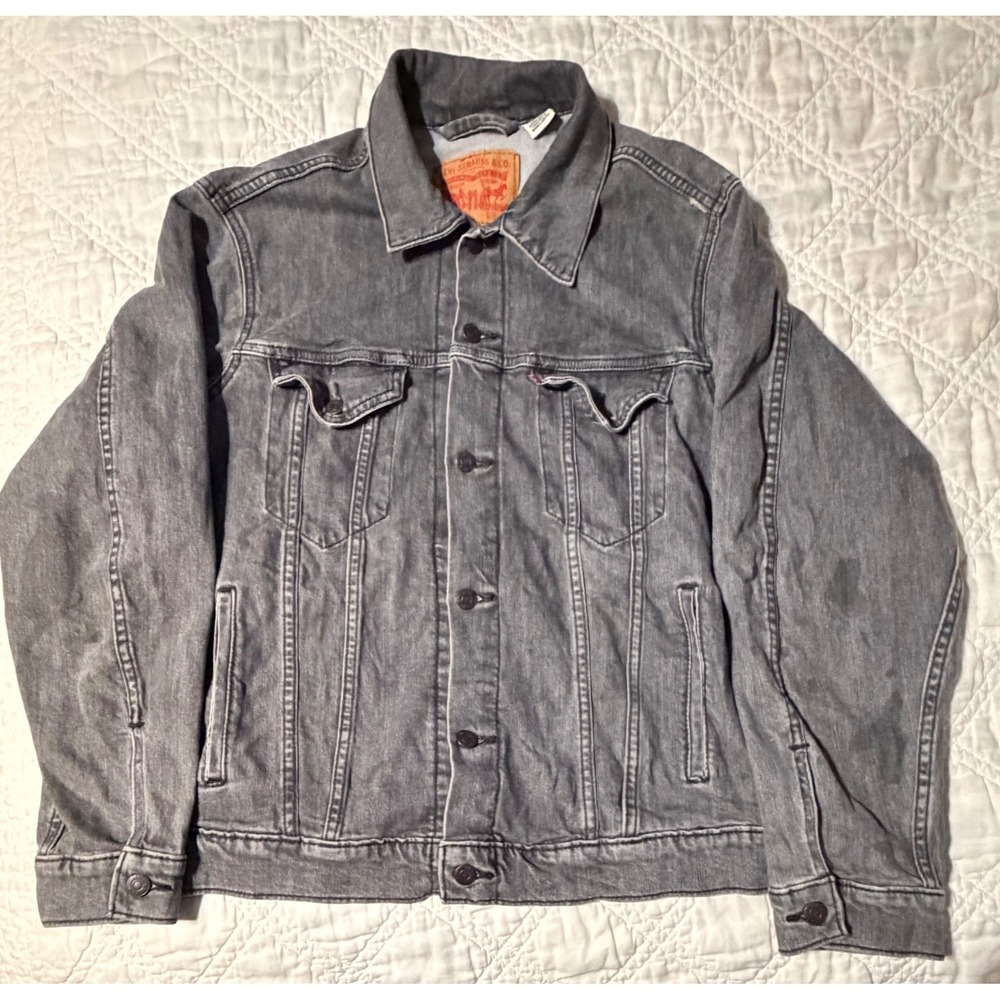 Levi's Trucker Jacket Men L Grey Vintage Fit Denim Button Front Coat